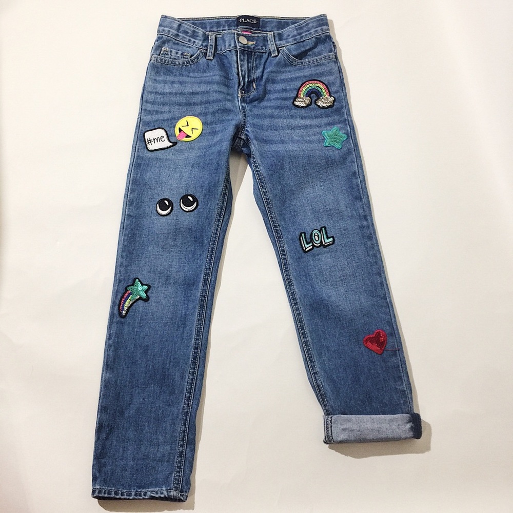 The Children’s Place Girls Patch Jeans Size 6X/7.